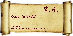 Kopa Anikó névjegykártya